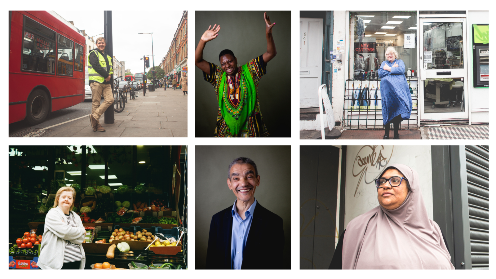 A collage of individual photos of people we support