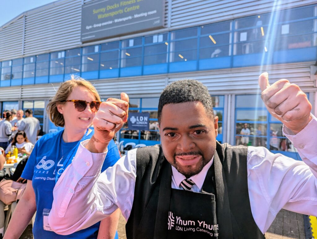 Man smileing with thumbs up at the Surrey Docks Watersports Centre