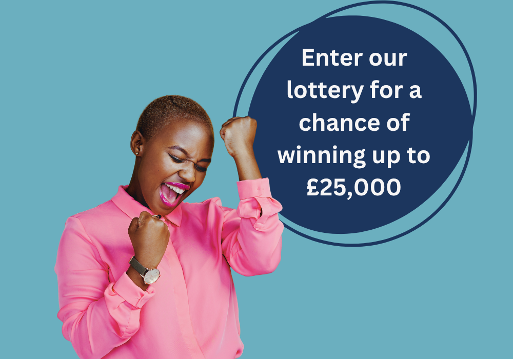 A young black woman wearing a bright pink shirt and pink lipstick is pumping her fists in celebration. 